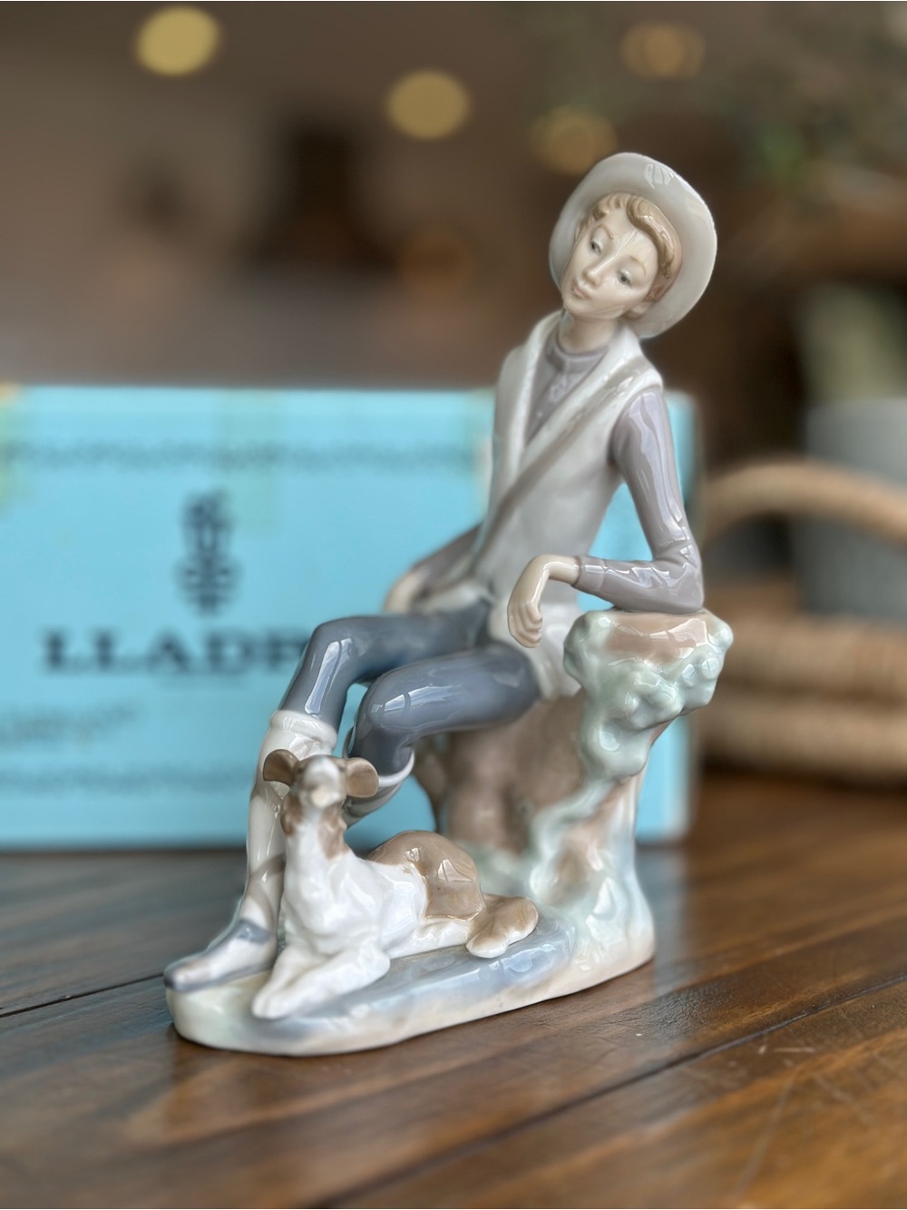 Lladro Shepherd with Dog Figurine Soft Blue Cream Perfect Condition 4659 Spain